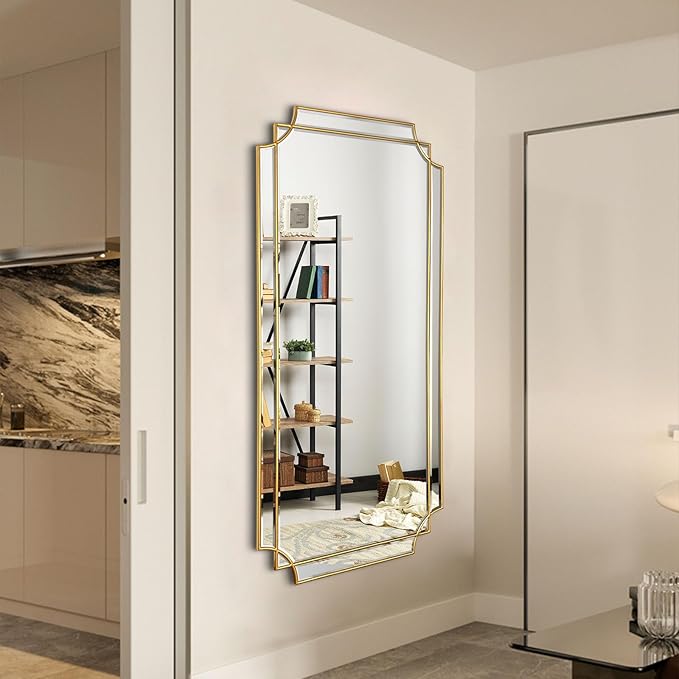 Gold Full Length Mirror for Wall, 59"x30" Full Body Rectangle Beveled Mirrors for Dressing, Large Modern Elegant Decorative Mirror for Living Room Entryway Hallway Bathroom Bedroom