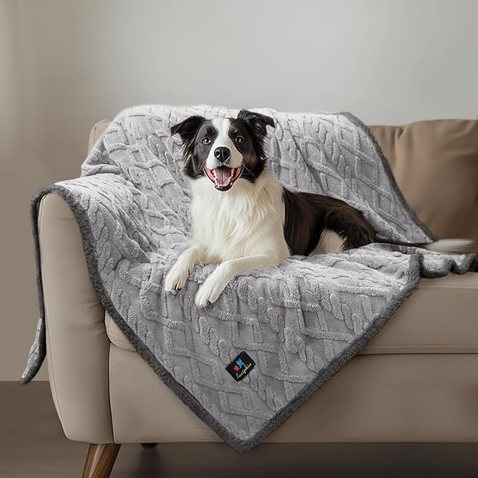 Waterproof Pet Blanket, Liquid Pee Proof Dog Blankets for Sofa Bed Couch, Reversible Sherpa Fleece Furniture Protector Cover for Small Medium Large Dogs Cats,Light Grey Medium（57" x 40"）