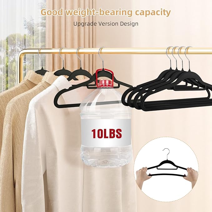 Velvet Non-Slip Black Hangers - Space-Saving Heavy-Duty Suit Hangers with 360° Swivel Hook - 20 Pack