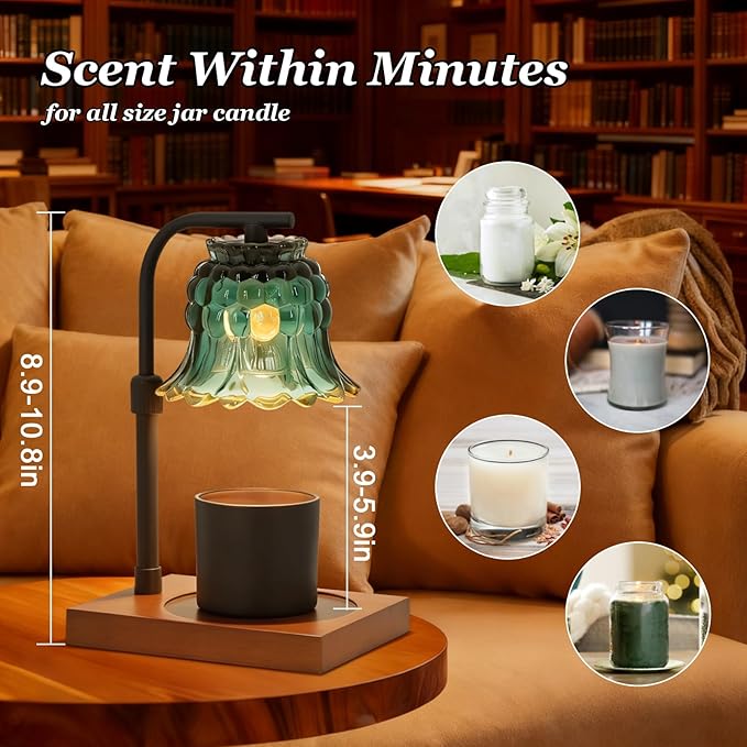 Candle Warmer Lamp Timer for Women Mom, House Warming Gifts New Home Decor, Modern Farmhouse Decor, GreenColorful Glass Flower Candle Warmer for Jar Candles with 2 Bulb