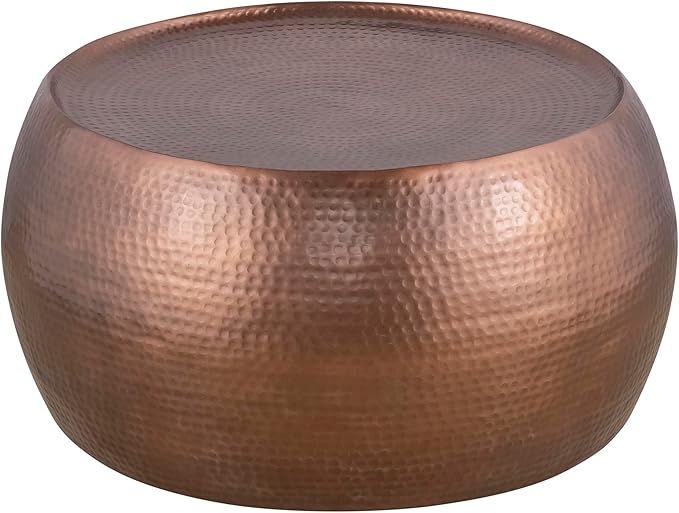 CT501 Modern Contemporary Round Aluminum Material 32" Coffee Table, Farmhouse Table with Glossy Hand Hammered Design Antique Copper