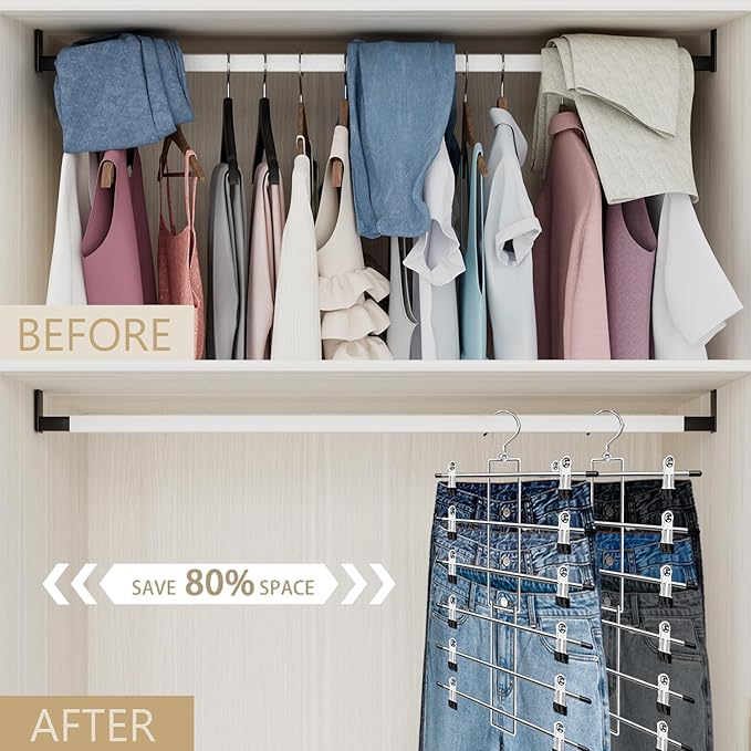 Pants Hangers with Clips,Space Saving Hanging Closet Organizer-6 Tiers Skirt Hangers with 360° Swivel Hook,Closet Organizer-Clothes Hangers