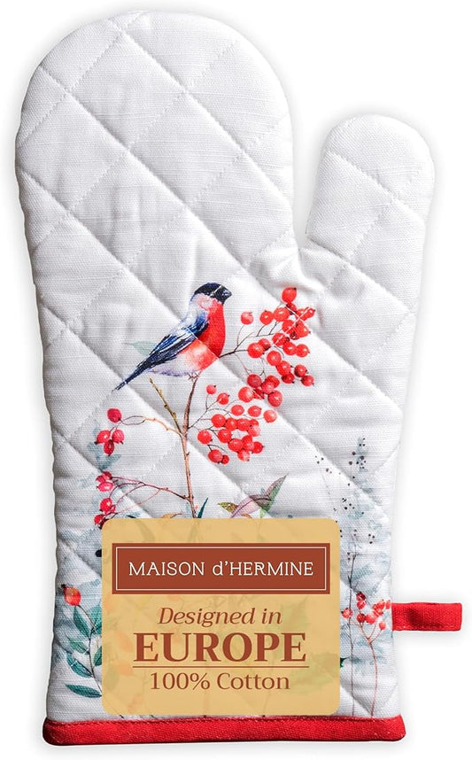 Maison d' Hermine Oven Gloves 100% Cotton Oven Mitt 7" x 13" with Loop Heat Resistant BBQ Cooking Gloves for Thanksgiving Christmas Decorations Baking Handling Hot Pans (Pack of 1, Morzine)