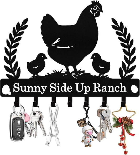 Personalized Chicken Key Holder Wall Mount, Custom Metal Key Holder for Wall with Name, Custom Keys Rack Hanger with Hooks for Entryway, Front Door, Hallway, Living Room, Kitchen