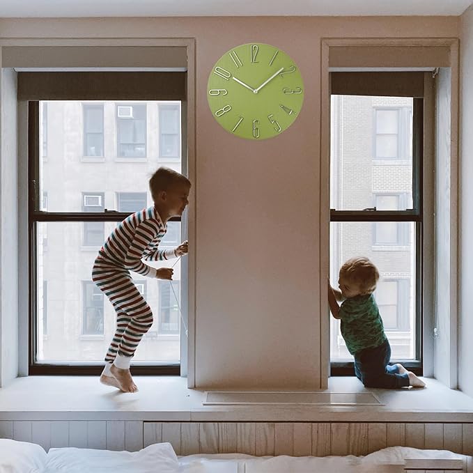 Wall Clock, Silent Clock, Wall Clocks Battery Operated， 12 inch Modern Wall Clock, Suitable for Offices, Living Rooms, Kitchens, Homes, Schools (Yellow Green Without Second Hand)