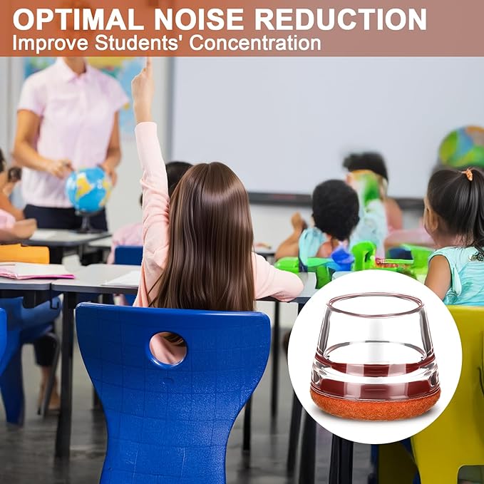 Chunful 32 Pcs Chair Leg Floor Protectors TPE Classroom Chairs & Desks Leg Covers with Quiet Felt Sliders Prevent Floor Scuffs & Scratches Desks Foot Caps Pads Teacher Classroom Supplies (Brown)