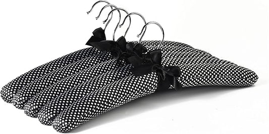 Satin Padded Sweater Hangers Polka Dot, Blouse Hanger with Thick & Soft Foam for Bridal Wedding Dress Lingerie, Smooth Silk Covered Shirt Hanger Without Shoulder Bump (5pcs)