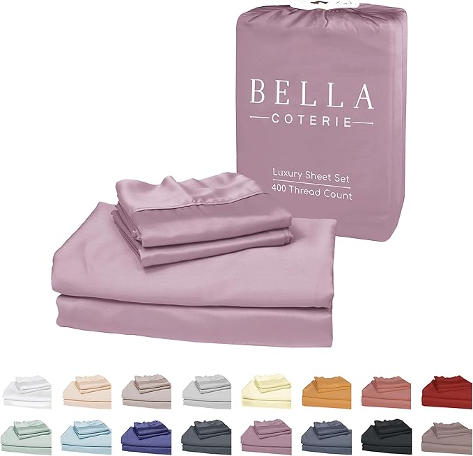 Bella Coterie Luxury Bamboo Viscose Twin Size Sheet Set | 100% Organically Grown | Ultra Soft | Cooling for Hot Sleepers | 18" Deep Pocket [Lilac]