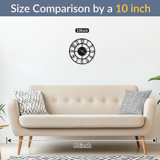 LEIKE Arabic Numeral Wall Clock 10IN Battery Operated Black, Silent Non Ticking, Wall Clocks for Living Room Decor, Small Classic for School, Office, Home, Kitchen, Bedroom