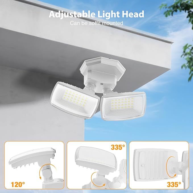 Onforu 3200LM Flood Lights Outdoor, 32W 6500K LED Security Light Manual Switch Controlled, IP66 Waterproof Outdoor Lights, Wall Mount Exterior Flood Light with 2 Adjustable Heads Floodlights Outside