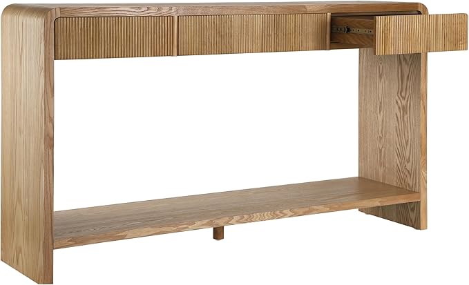 Modern Fluted Entryway Console Table 59’’ Long Entry Sofa Table with Drawers & Storage Shelf for Living Room Entrance Hallway, Easy Assembly, Brown