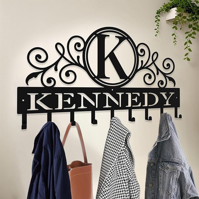 Personalized Key Hooks for Wall,Custom Initial Name Key Holder Wall Mounted,Fashion Monogram Coat Rack,Metal Key Hanger with Hooks,Key Rack Organizer for Entryway,Hallway,Doorway