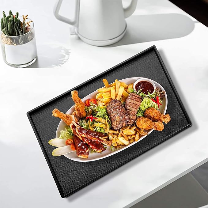 22 x 18 Inches Extra Large Solid Wood Serving Tray for Tea Coffee Table Snack Food Meals Serving Plate Kitchen Party Bar Breakfast Server with Raised Edges Black Wooden Decorative Ottoman Tray