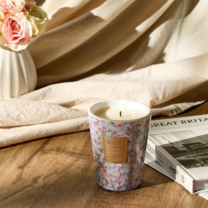 M&SENSE Solar Flowers Scented Soy Candle, 3 Wick Highly Scented 14.1 Oz 80H, Aromatherapy Christmas Gift for Women and Men