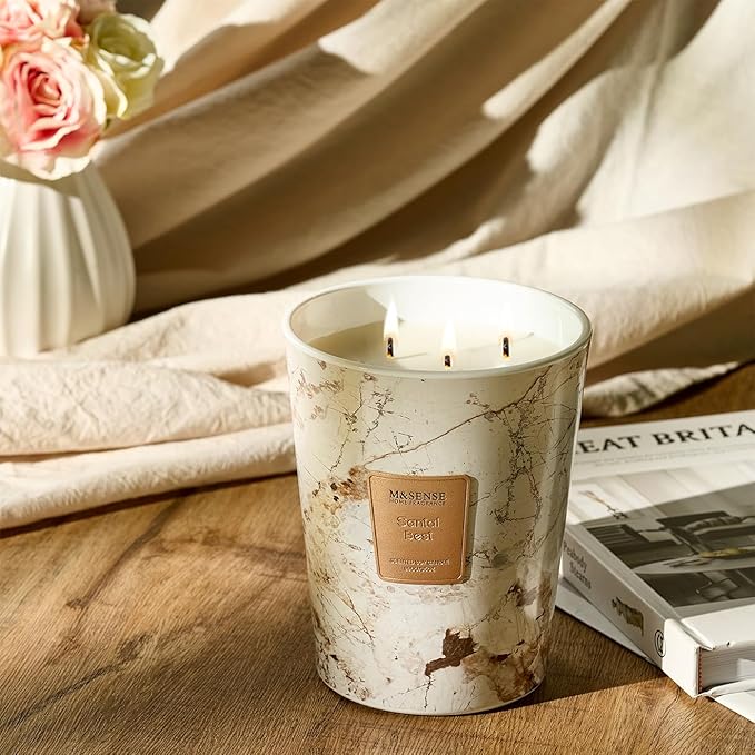 M&SENSE Santal Scented Soy Candle, 3 Wick Highly Scented 14.1 Oz 80H, Aromatherapy Christmas Gift for Women and Men