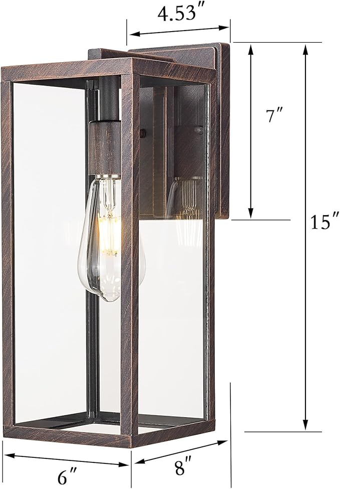 Bestshared Outdoor Wall Sconce Lights,Exterior Wall Lighting Fixtures with Clear Glass, Anti-Rust Vintage Outside Lantern Lamp for House Front Porch Doorway Patio(Rusted,15 Inch Height-2PACK)