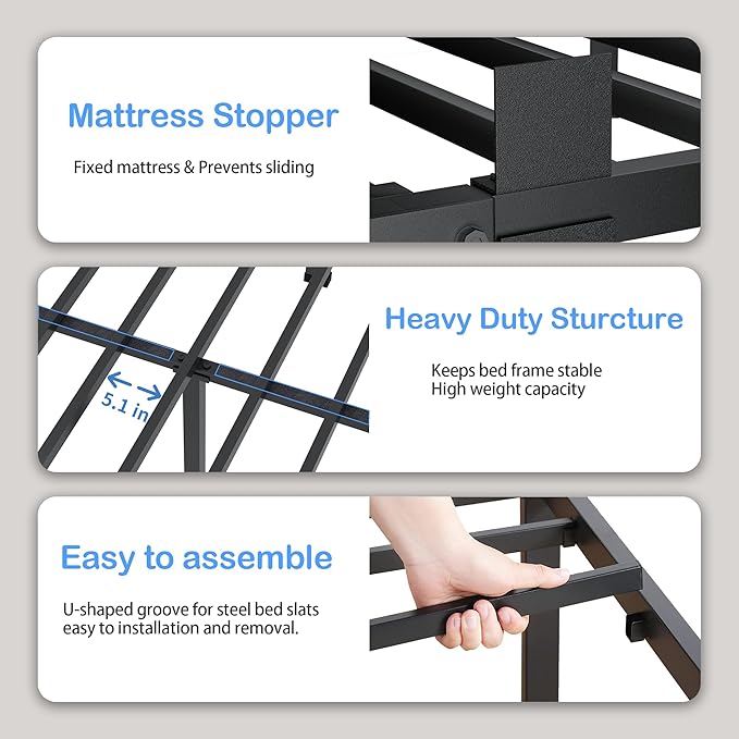 ROIL 10 Inch Twin Bed Frame with Rounded Corner Low Profile Metal Platform 3500LBS Heavy Duty Steel Slats No Box Spring Needed Noise-Free Easy Assembly