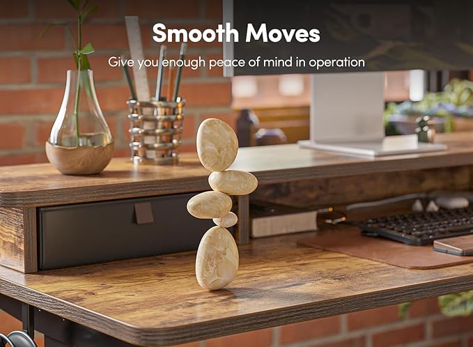 FEZIBO 48 x 24 Inch Height Adjustable Electric Standing Desk with Double Drawer, Stand Up Table with Storage Shelf, Sit Stand Desk, Rustic Brown