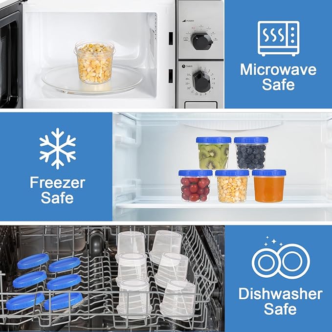 6 Pcs 10 oz Plastic Containers with Screw Lids, Reusable Clear Food Storage Containers with Pen and Brush for Snack Salad Fruit, Freezer Storage Containers, Microwave & Dishwasher Safe