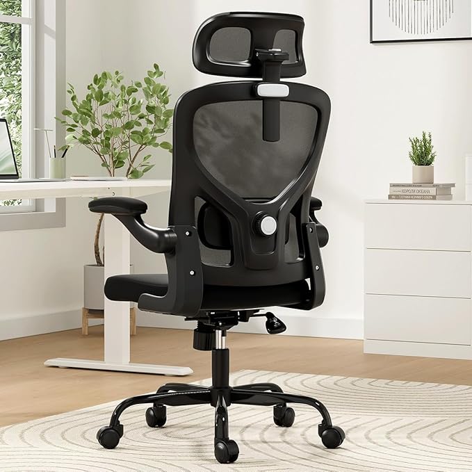 Soohow Office Chair, Ergonomic Office Mesh Desk Chair with Adjustable Back Support, High Back Comfy Computer Swivel Chair with Headrest, Lumbar Support for Study Room, Gaming and Office, Black Black