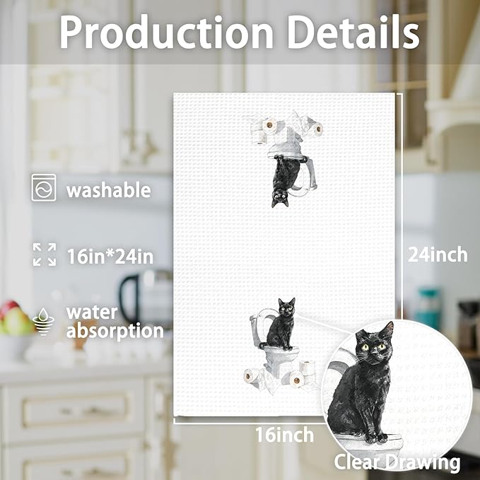 Funny Black Cat Bathroom Hand Towels, Gifts for Black Cat Owners Lovers Women Men, Cute Kitten Kitty Pet Decor for Bathrooms, Funny Pet Lovers Toilet Hand Towels for Bathroom Washroom,16x24In