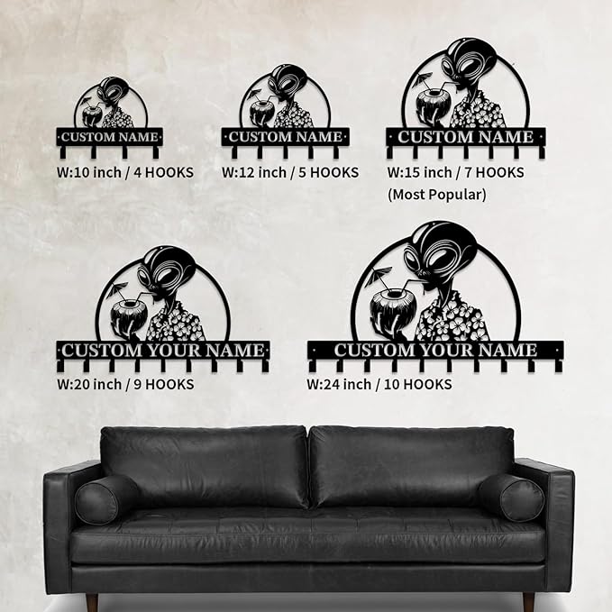Personalized Custom Alien ET Metal Wall Keys Hooks,Clothes Hooks Alien ET Art Coat Racks,Door Holder,Black Alien ET Decorations for Home,Entrance Doors,Hallway, Bedroom,Keys,Hats (Style P)