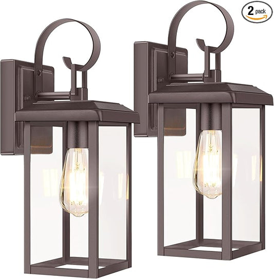 BesLowe 2-Pack Outdoor Wall Light Fixtures, 15" Exterior Lighting Fixtures Wall Mount, Waterproof Porch Lights Outdoor Wall Sconces Lanterns, Modern Outside Lights for House Front Door Garage, Brown
