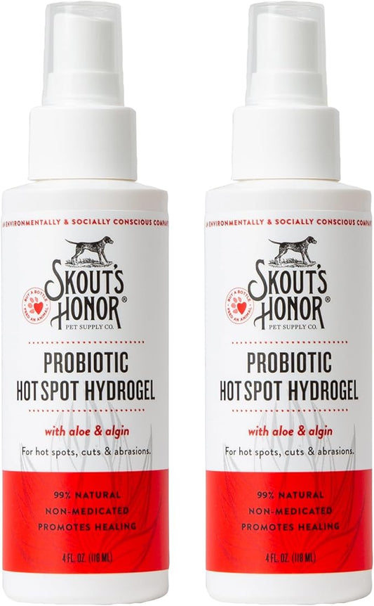 SKOUT'S HONOR Probiotic Hot Spot Hydrogel - Natural Hot Spot Treatment, Soothes and Heals Wounds, Burns, and Irritated Skin, Safe for All Skin Types, 4oz, 2-Pack