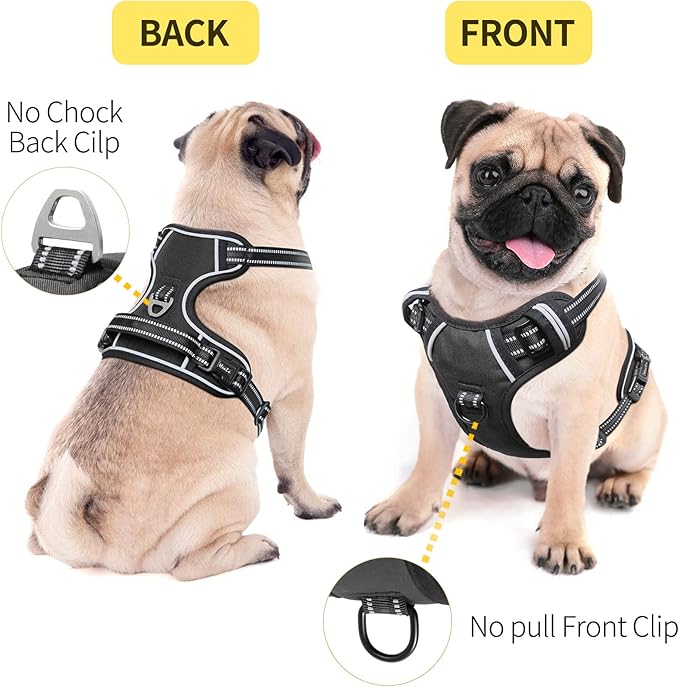 HEELE Dog Harness, No Pull Adjustable Padded Reflective Harness for Small Medium Large Dogs with Handle for Walking Training, Black, M