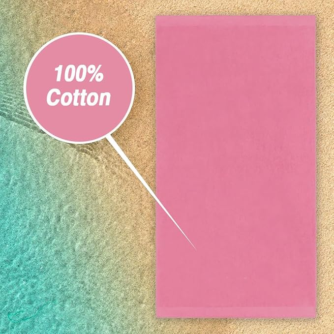 Kaufman - Personalized Velour Beach and Pool Towel 100% Cotton 30in X 60in Solid Color Bath Towel Embroidered (Pink)