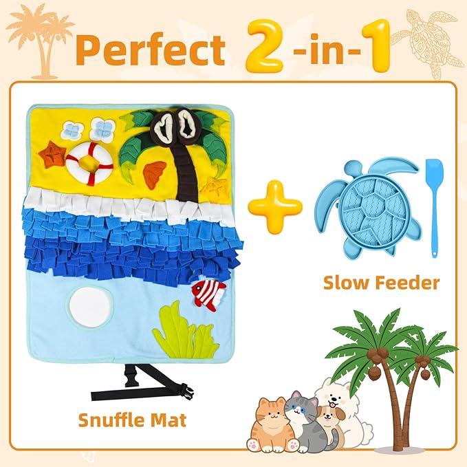 Dog Snuffle Mat for Dogs Large Breed with Turtle Lick Mat, Interactive Dog Toys Puzzle Enrichment Toys, Dogs Food Mat, Ideal for Pets to Reduce Boredom Slow Eating (2-in-1)