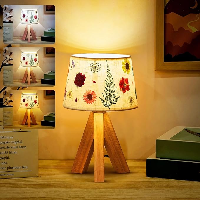 Hortsun Pressed Flower Lamp Vintage Table Small Lamp Cottagecore Decor Boho Night Light Decorative Rustic Night Light for Bedroom, Living Room or Office, Christmas Gift for Women(Triangle Style)