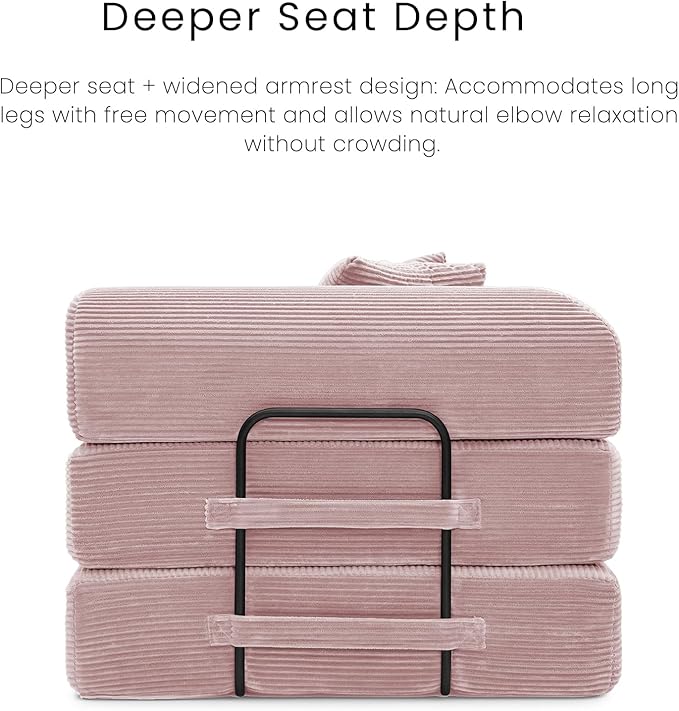 Compression Sofa - 79'' Convertible Sofa Bed, Boneless Couch in a Box, Modular Corduroy Foldable Sleeper Sofa with 2 Pillows, Loveseat Couches for Living Room (Corduroy Fabric, Pink)