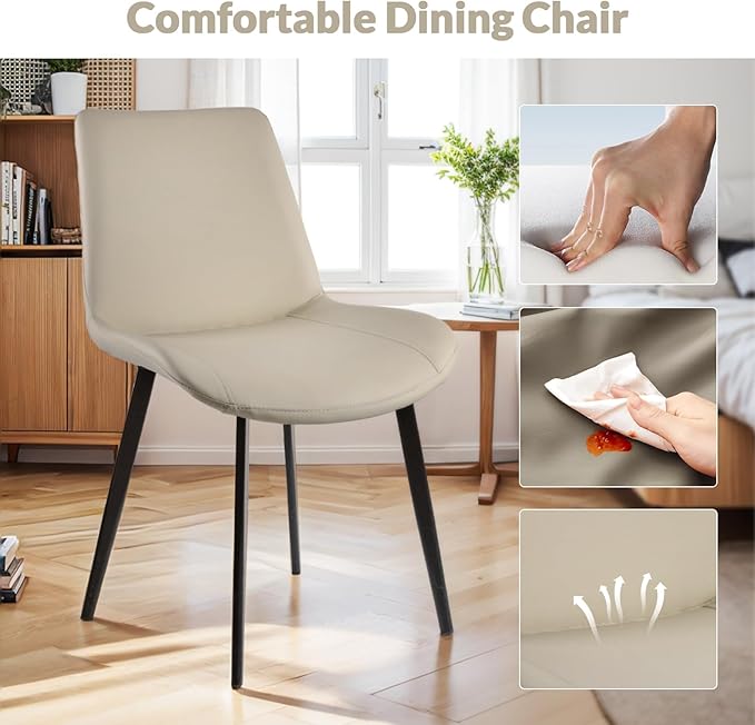 Dining Chairs, Modern PU Leather Dining Room Chair with Sturdy Metal Legs, Upholstered Seat Dinner Chairs Accent Side Chairs for Indoor Kitchen Living Room (Light Grey, Set of 2)