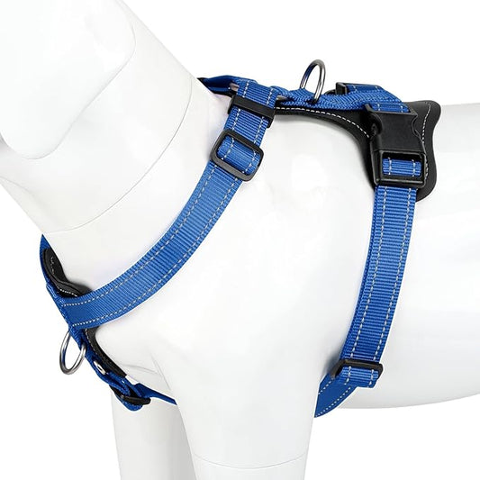 Plutus Pet Adjustable No Pull Dog Harness with Leather Accents, Heavy Duty Reflective Nylon Vest for Training, Hiking, Easy Walk Harness for Small, Medium, Large Dogs (Royal Blue, S)