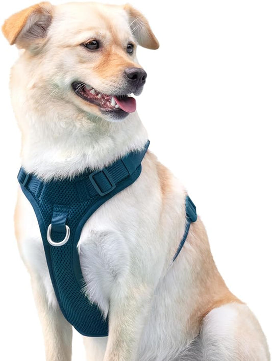 No Pull Dog Harness for Small Medium Large Dogs - Adjustable Two-Layer Mesh Dog Vest with Dual Clip, Escape Proof, Quick Release, Lightweight Breathable Mesh for Walking Hiking (Prussian Blue,XL)