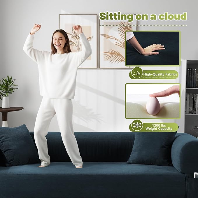 80" Convertible Sofa Bed,Folding Pull Out Couch with Pillows & Storage Pocket,Modular Corduroy Queen Sleeper Sofa in a Box,No Assembly Boneless Couch for Living Room,Navy Blue