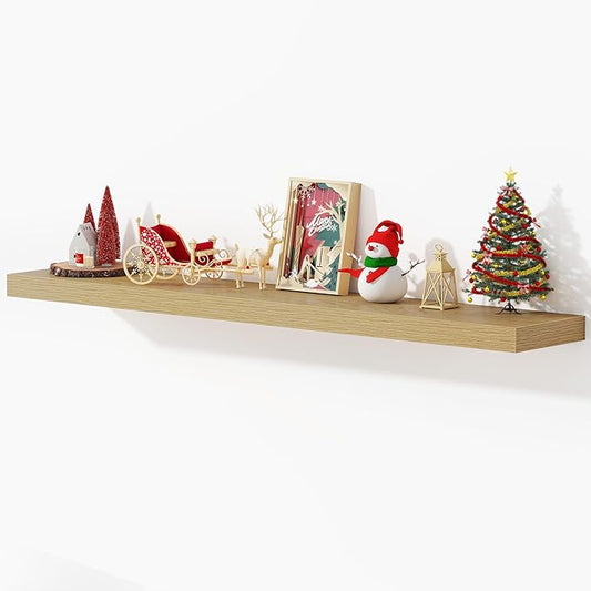 Dreamland 55 Inches Floating Shelves for Wall, 9.3" Deep Long Floating Shelves Set of 1, Large Display & Storage Shelf, Wall Shelf for Bathroom Bedroom Living Room Kitchen Office, Oak