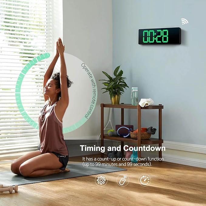 Digital Wall Clock 16", Wall Clocks with 11 RGB Colors, Alarm Clock with Night Lights, Large Digital Clock for Living Room Bedroom Office Classroom Decor, Auto DST, Temperature, Remote Control