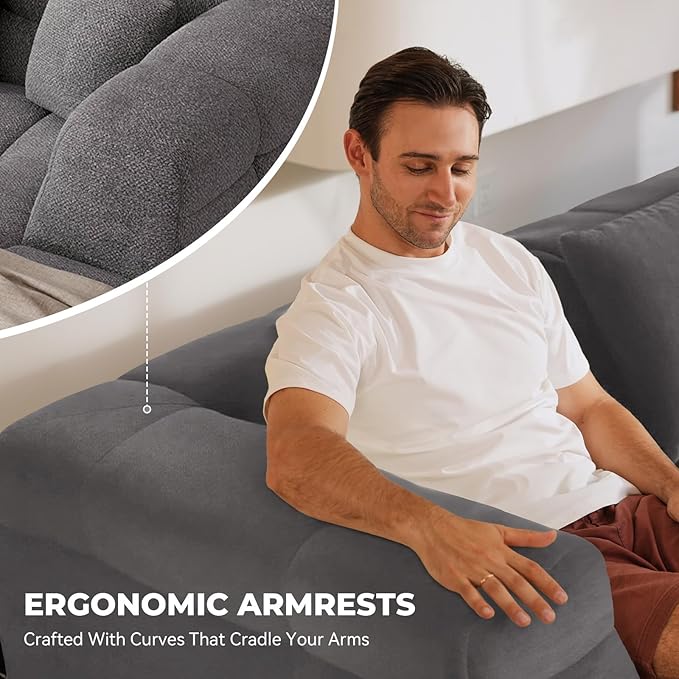 107" Boneless Couch with L - Shaped Chaise, Modern Chenille Modular Sectional Sofa with Tufted Design, Comfy Upholstered Sofa, No - Assembly Sectional Couch, Dark Grey