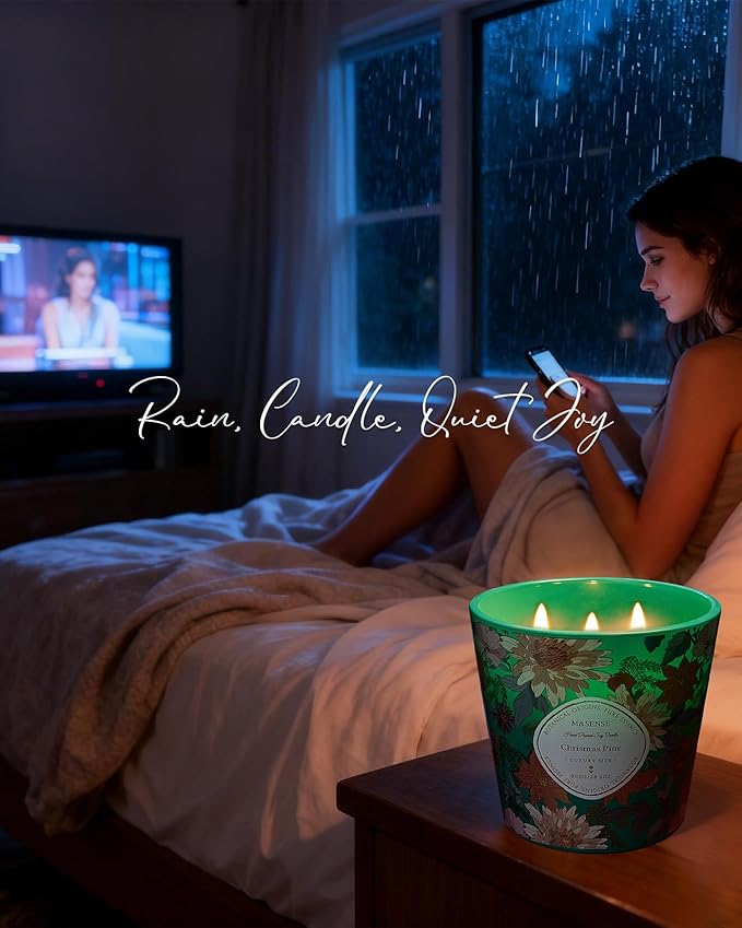 M&SENSE Christmas Pine Scented Candle, 28.2oz 3 Wick Natural Soy Wax Large Candles, Long Lasting Clean Slow Burning No Toxic Décor for Christmas, Romantic Dates & Gift-Giving