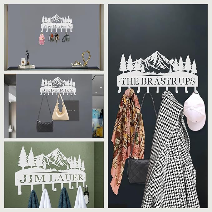 Personalized Key Hooks for Wall,Custom Name Lofty Mountain Key Holder Wall Mounted,Fashion Coat Rack,Metal Key Hanger with Hooks,Key Rack Organizer for Entryway,Hallway,Doorway