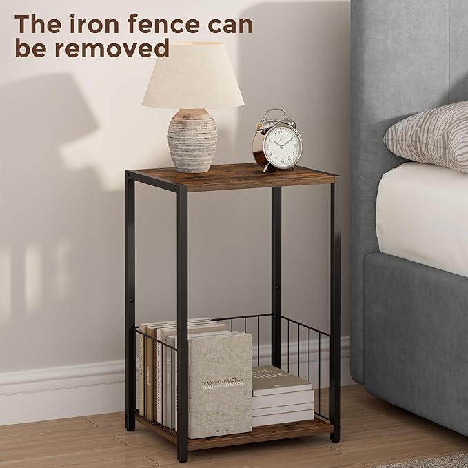 Side Table with Magazine Holder, Record Player Stand with LP Shelf, End Table for Living Room, Bedroom, or Bedside, Easy Assembly, 11" D x 16.9" W x 23.6" H, Rustic Brown