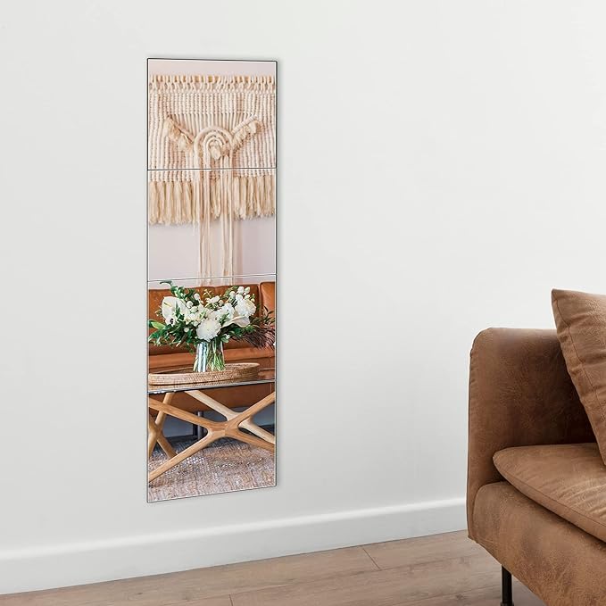 Ruomeng Full Length Mirror Tiles - 14" x 12" x 4Pcs Gym Mirror Frameless Wall Mirror for Home Gym, Door, Bedroom, Living Room