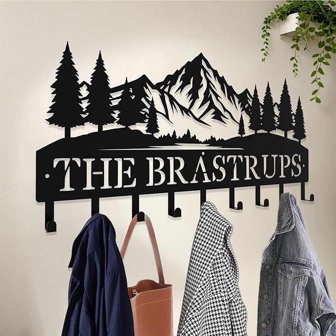 Personalized Key Hooks for Wall,Custom Name Lofty Mountain Key Holder Wall Mounted,Fashion Coat Rack,Metal Key Hanger with Hooks,Key Rack Organizer for Entryway,Hallway,Doorway