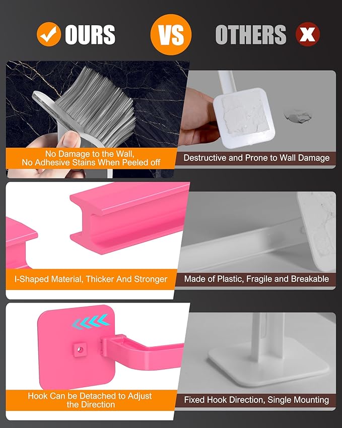 Hat Rack for Hat Storage (4-Pack), Multi-Purpose Hat Organizer, Strong Adhesive Hat Hooks for Wall Hat Organizer for Baseball Caps, Two Mounting Options Hat Hook, Rose (Color)