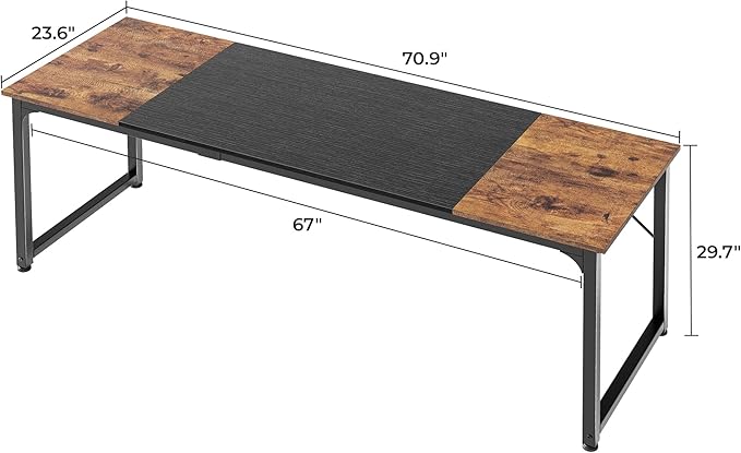 Huuger Computer Desk, 70 Inch Office Desk, Gaming Desk with Storage, Writing Desk Work Desk for Home Office, Study, Long Simple Desk, Large Legroom, Metal Frame, Rustic Brown and Black