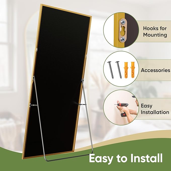 Full Length Mirror, 76"x34" Full Body Mirror, Floor Mirrors with Stand, Body Mirrors Standing Hanging Leaning Against Wall,Aluminum Frame Mirrors for Bedroom Cloakroom,Living Room,Gold