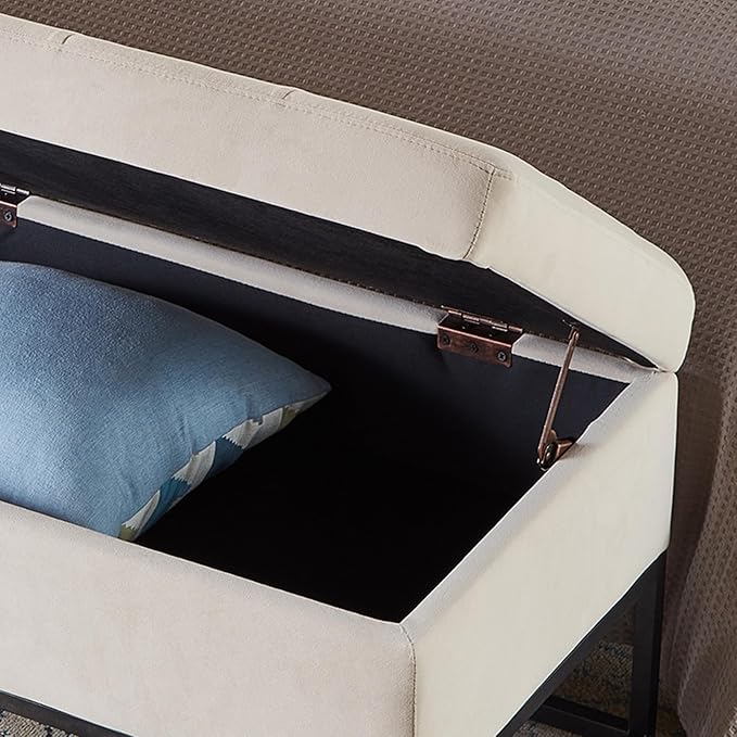 mikibama Velvet Storage Bench,58.6" Long Ottoman with Storage for Living Room,Tufted Storage Benches for Bedroom End of Bed,Entryway,Rectangle Window Seating Bench with Storage. (Velvet Beige)