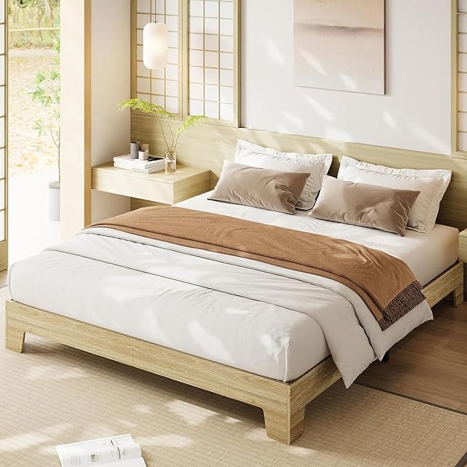 Garvee Wood Platform Bed Frame, Queen Size Bed Frame, Wood Slat Support, No Box Spring Needed, Easy Assembly, Noise-Free Design, Underbed Space for Storage